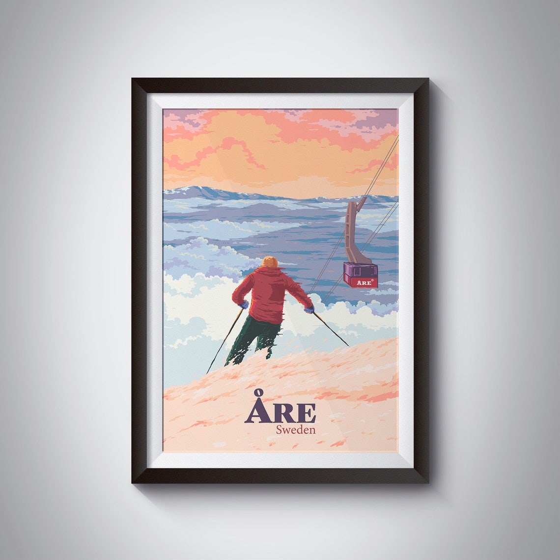 Åre Sweden Ski Resort Vintage Gondola Sea of Clouds Travel Poster