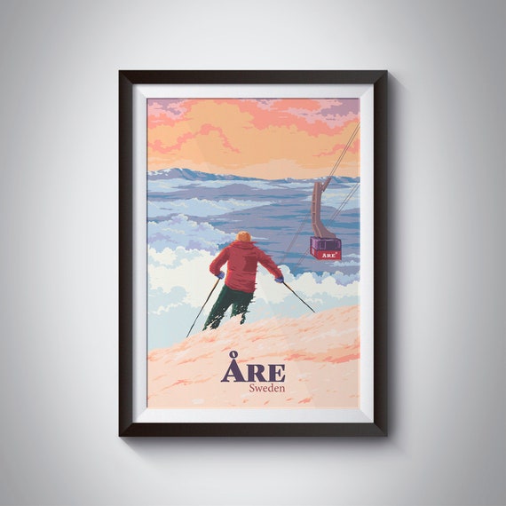 Are Sweden Ski Resort Poster Skiing Print Scandinavian Vintage Ski Art Snowboarding Stersund Travel Poster Retro Swedish Ski Lift