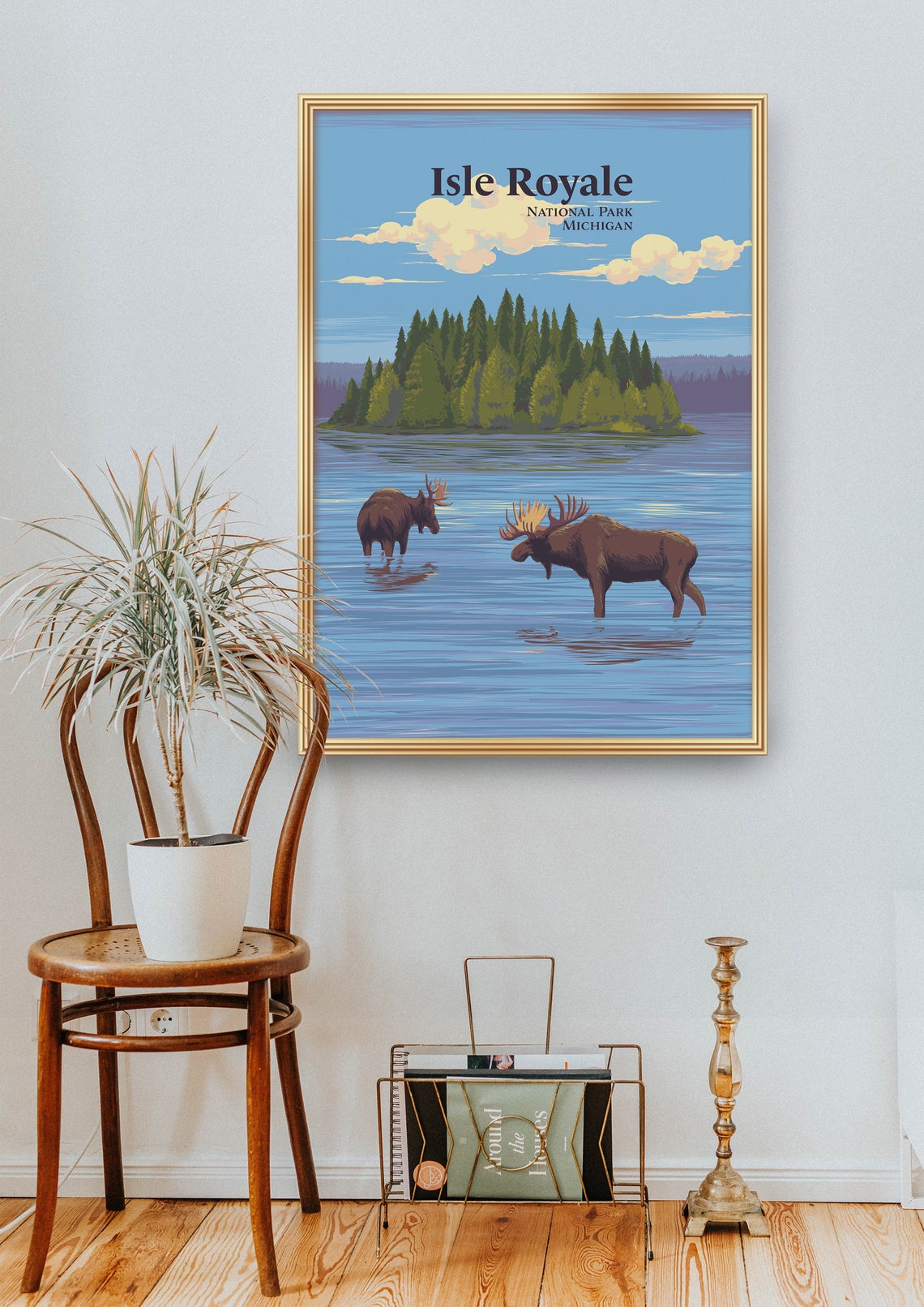 Isle Royale National Park Poster Michigan Usa Travel Print Lake Superior Great Lakes See America Moose Artwork Vintage Wpa Poster Art - Image 2