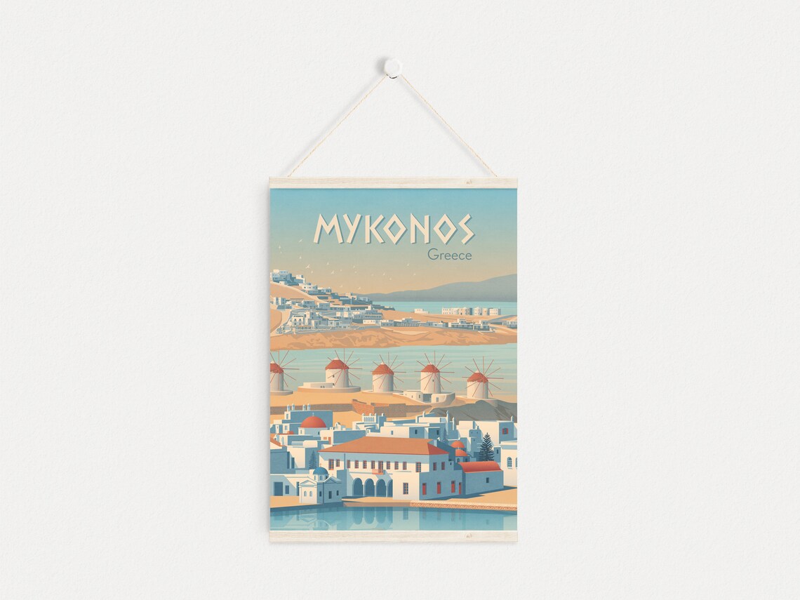 Mykonos Greece Windmills Chora Harbor Cyclades Travel Poster - Image 4