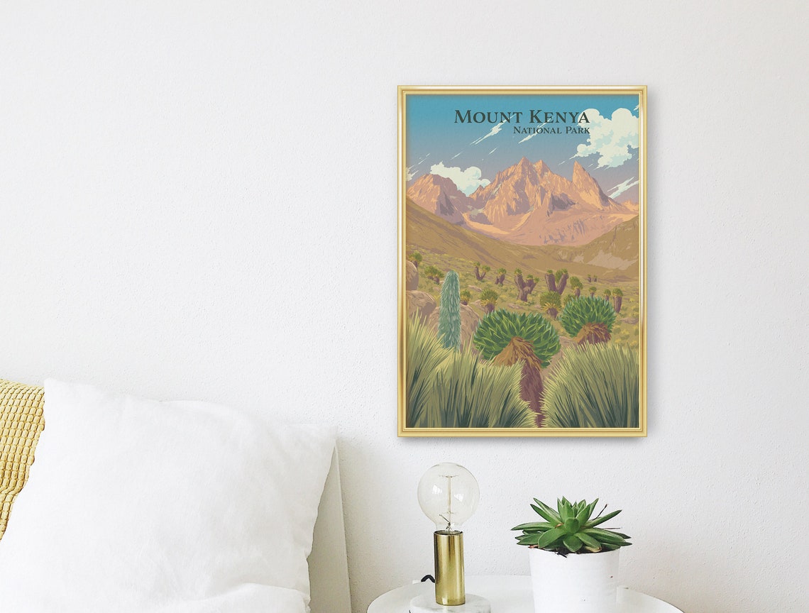 Mount Kenya Poster National Park Print Kenya Travel Poster Africa Art Gift Illustration African Safari Kilimanjaro Hiking Trek Print - Image 3