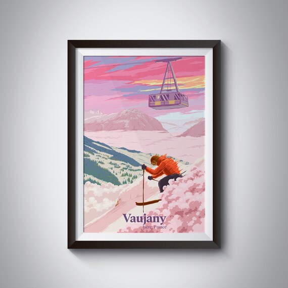 Vaujany Vintage Ski Resort Poster, French Alps