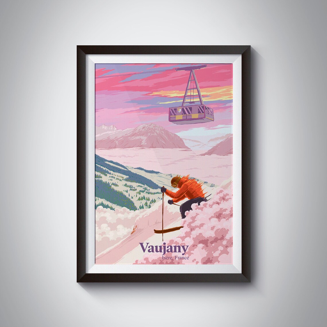 Vaujany Vintage Ski Resort Poster, French Alps