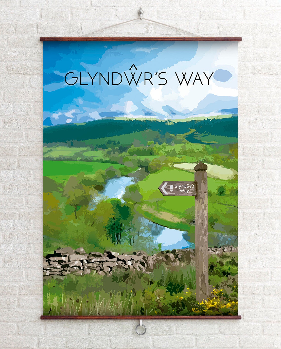 Glyndwrs Way Wales River Valley Signpost Hiking Trail Travel Poster - Image 4