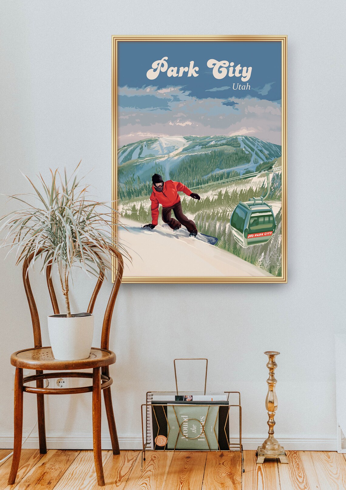 Park City Utah Snowboarder Gondola Mountain Vintage Travel Poster - Image 2