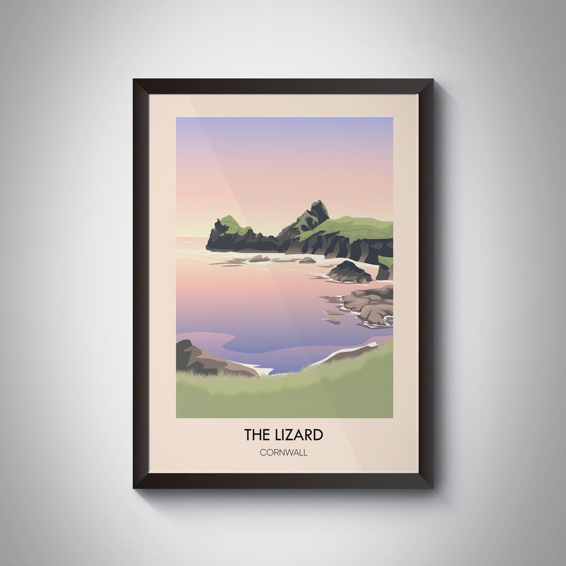 The Lizard Cornwall Pink Sunset Rocky Cove Coastal Seascape Poster