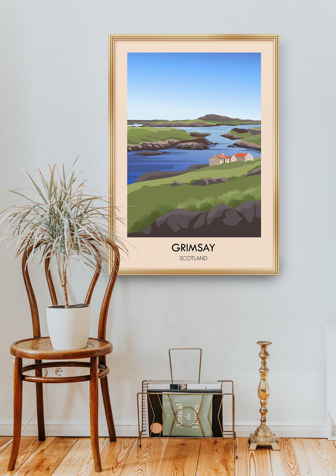 Grimsay Scotland Croft Houses Rocky Shoreline Minimalist Travel Poster - Image 2