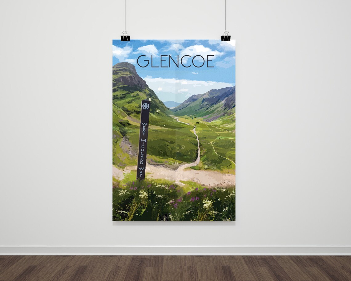 Glencoe Scotland Travel Poster, Highland Mountains - Image 2