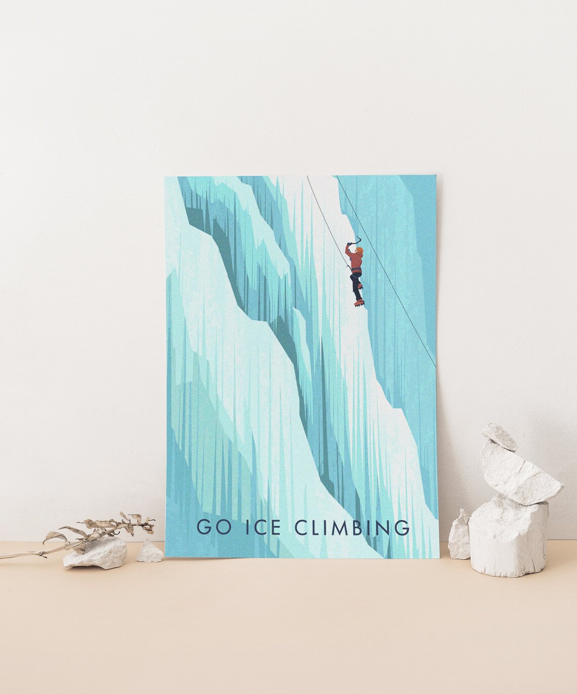 Go Ice Climbing Frozen Waterfall Extreme Sport Climber Art Poster - Image 4