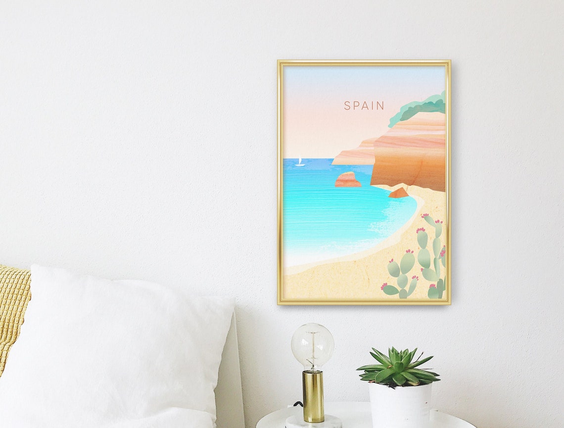 Spain Mediterranean Bay Minimalist Poster, Turquoise Coast Cliffs Art - Image 3