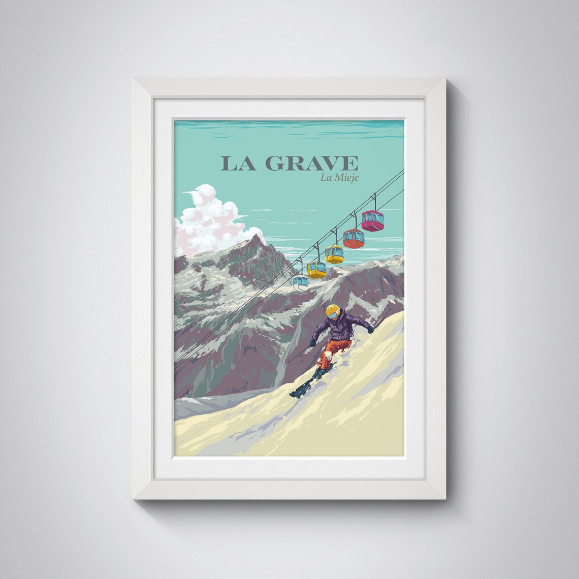 La Grave La Meije French Alps Skier Vintage Ski Travel Poster - Image 4