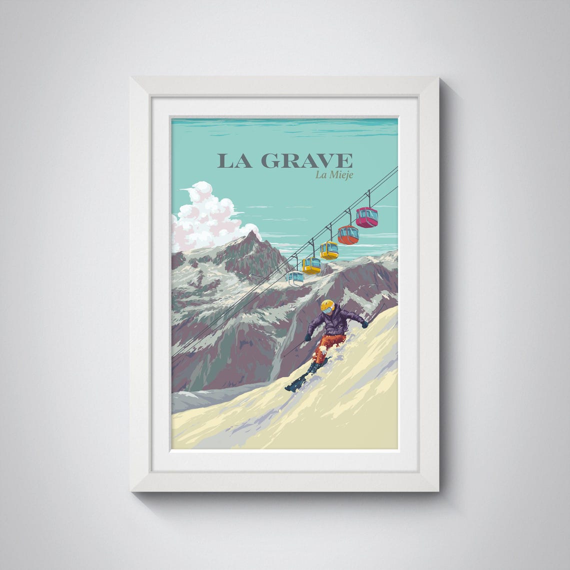 La Grave La Meije Poster Ski Resort Print French Alps Winter Sports Wall Art Ski Travel Poster Snowboarding Hautesalpes Framed Art - Image 4