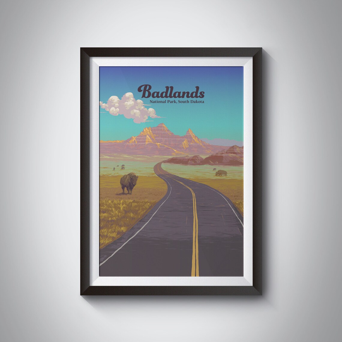 Badlands South Dakota Vintage National Park Road Trip Poster