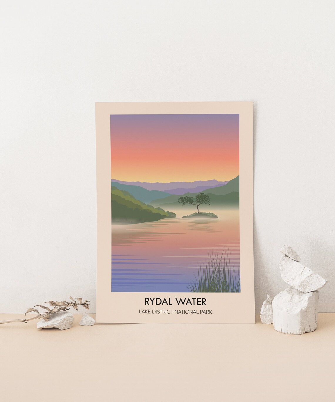 Rydal Water Sunrise Lone Tree Lake District Minimalist Poster - Image 4