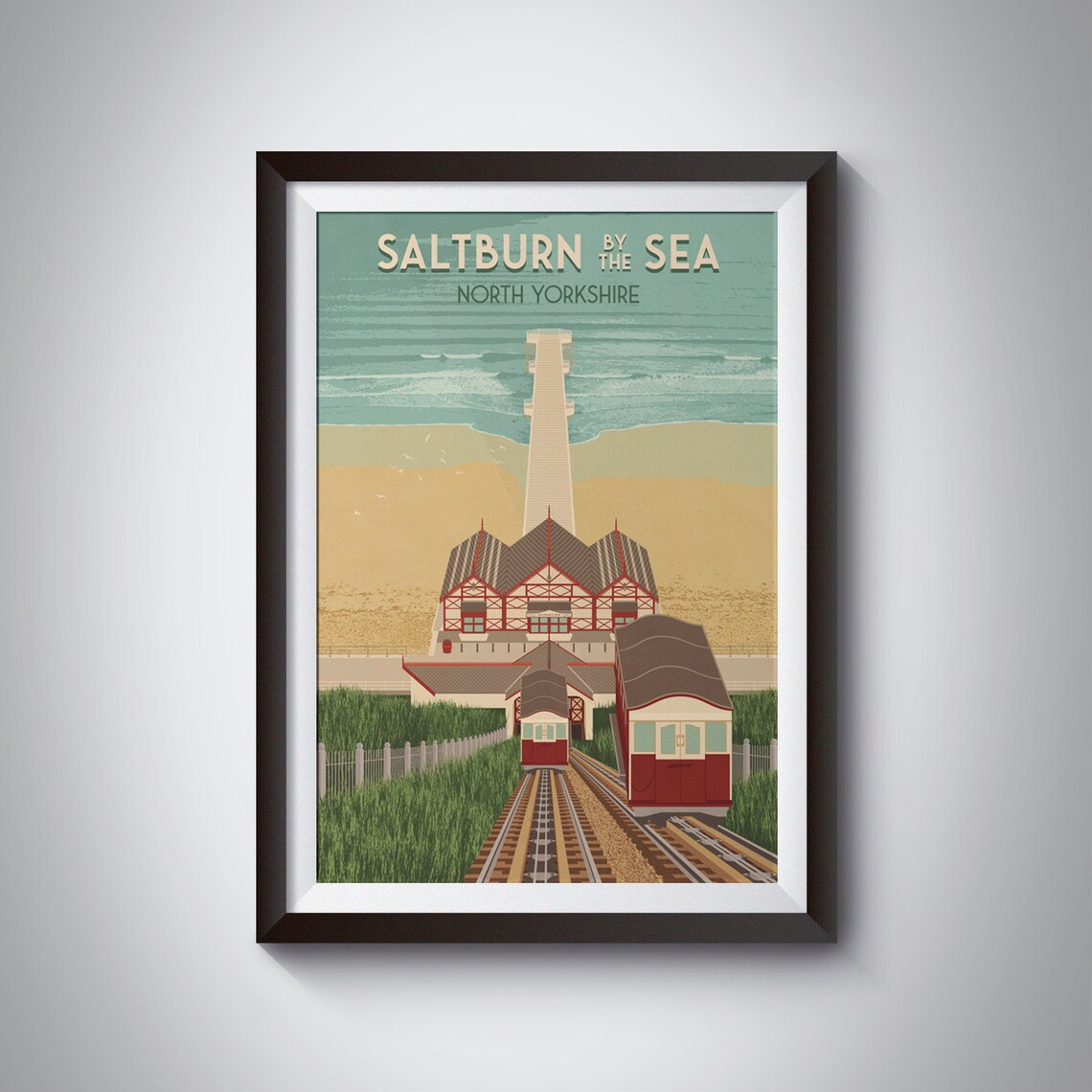 Saltburn By The Sea Travel Poster, Yorkshire Seaside
