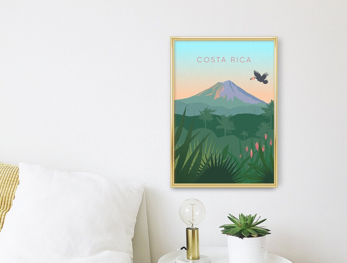 Costa Rica Volcano Sunset Minimalist Poster, Toucan Jungle Travel Art - Image 3