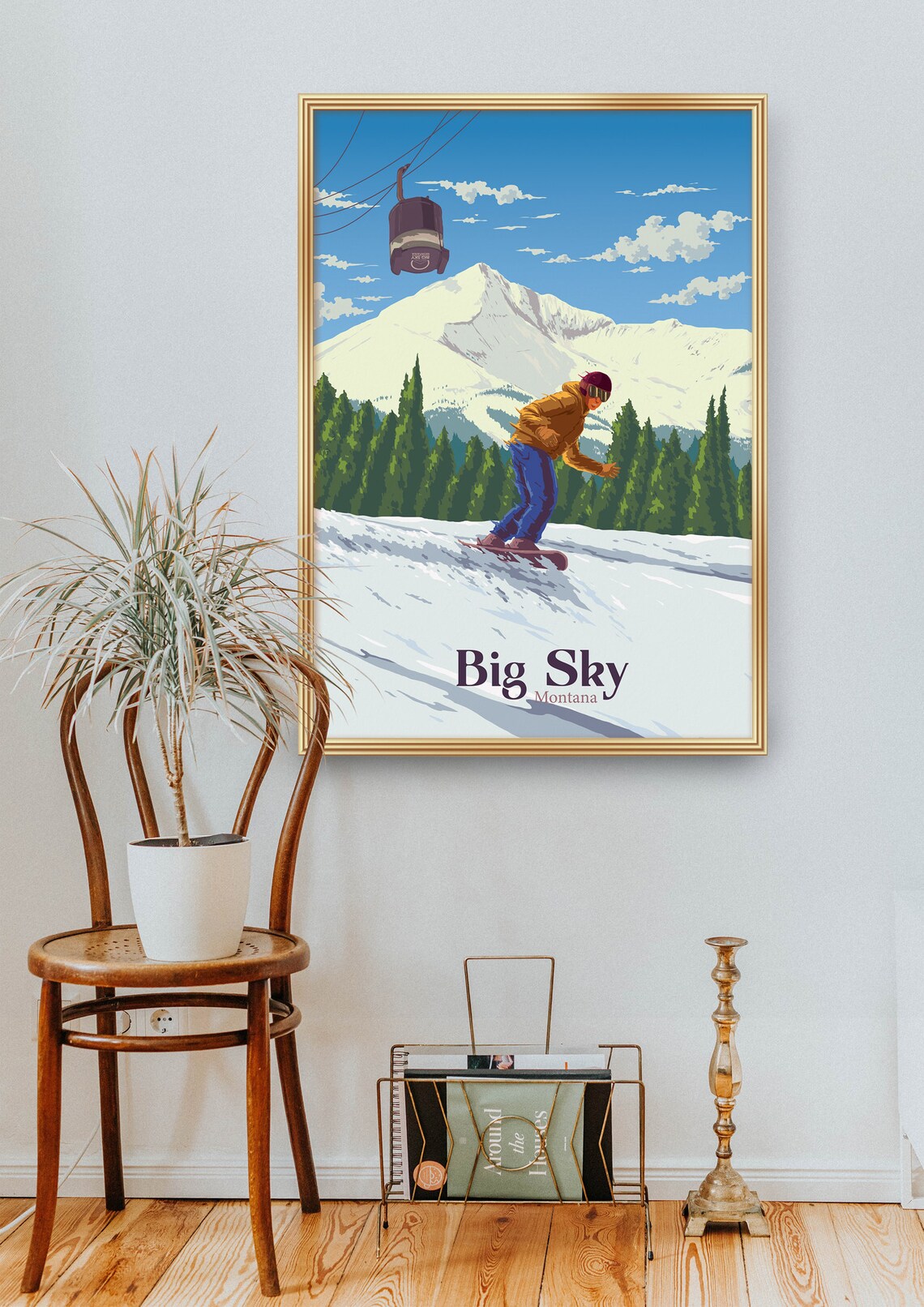 Big Sky Montana Snowboarder Mountain Run With Gondola View Poster - Image 2