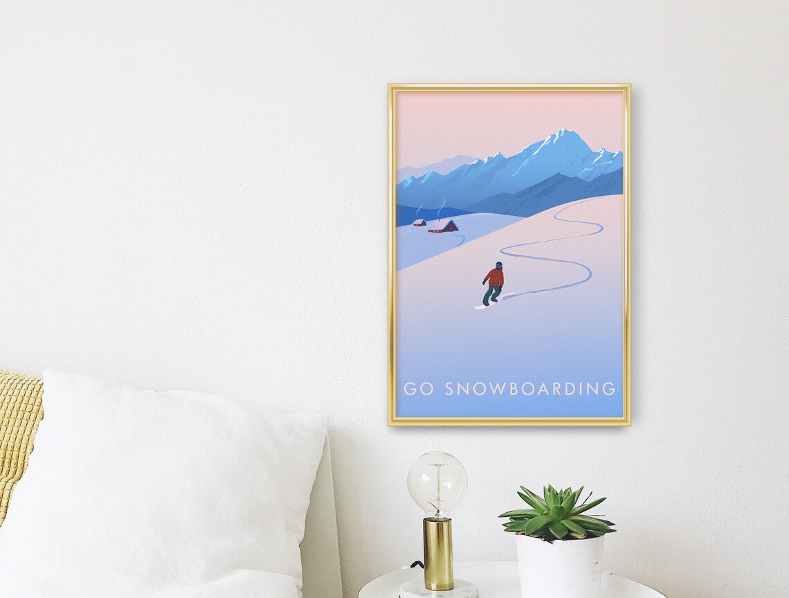 Go Snowboarding Vintage Ski Travel Poster - Image 3