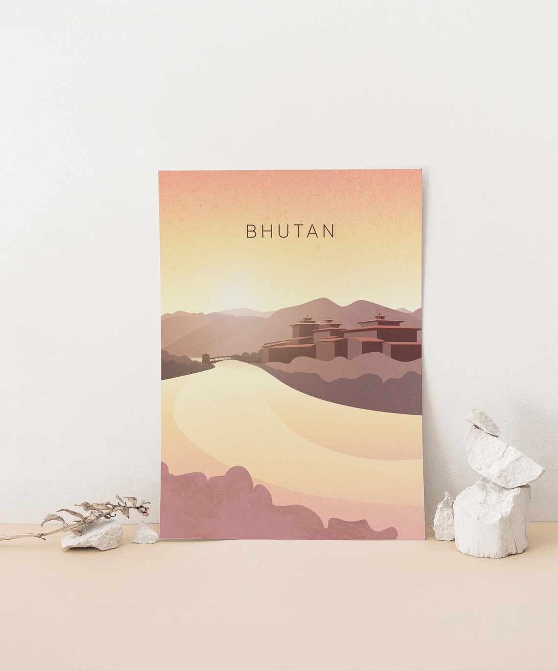 Bhutan Punakha Dzong Golden River Valley Minimalist Scene Poster - Image 4