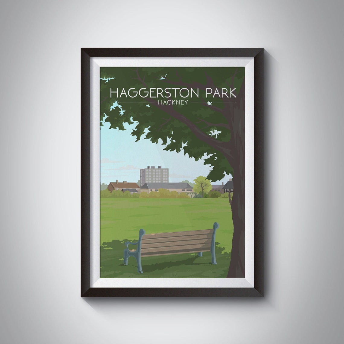 Haggerston Park London Travel Poster East London Hackney City Farm Vintage Travel Print Retro Artwork East End Victoria Park Framed