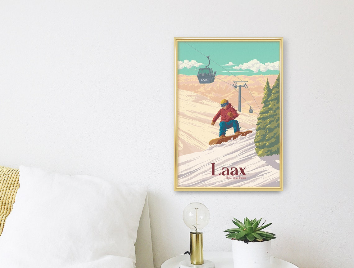 Laax Snowboarding Poster Flims Laax Falera Switzerland Travel Poster Swiss Alps Print Skiing Wall Art Vintage Ski Resort Poster Davos - Image 3