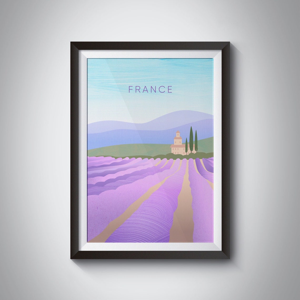 France Minimal Travel Poster Lavender Field Retro Travel Print Vintage French Wall Art South Of France Bordeaux Nice Marseille