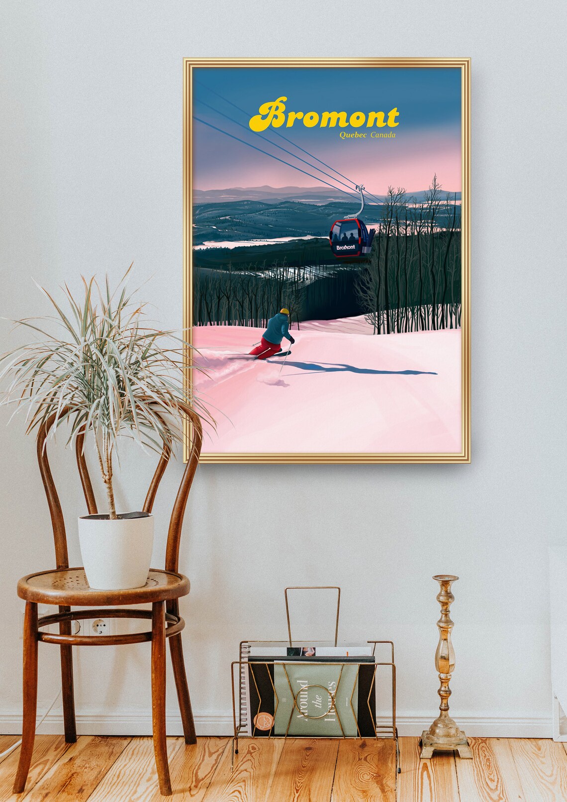 Bromont Quebec Canada Gondola and Skier Sunset Slope Vintage Poster - Image 2