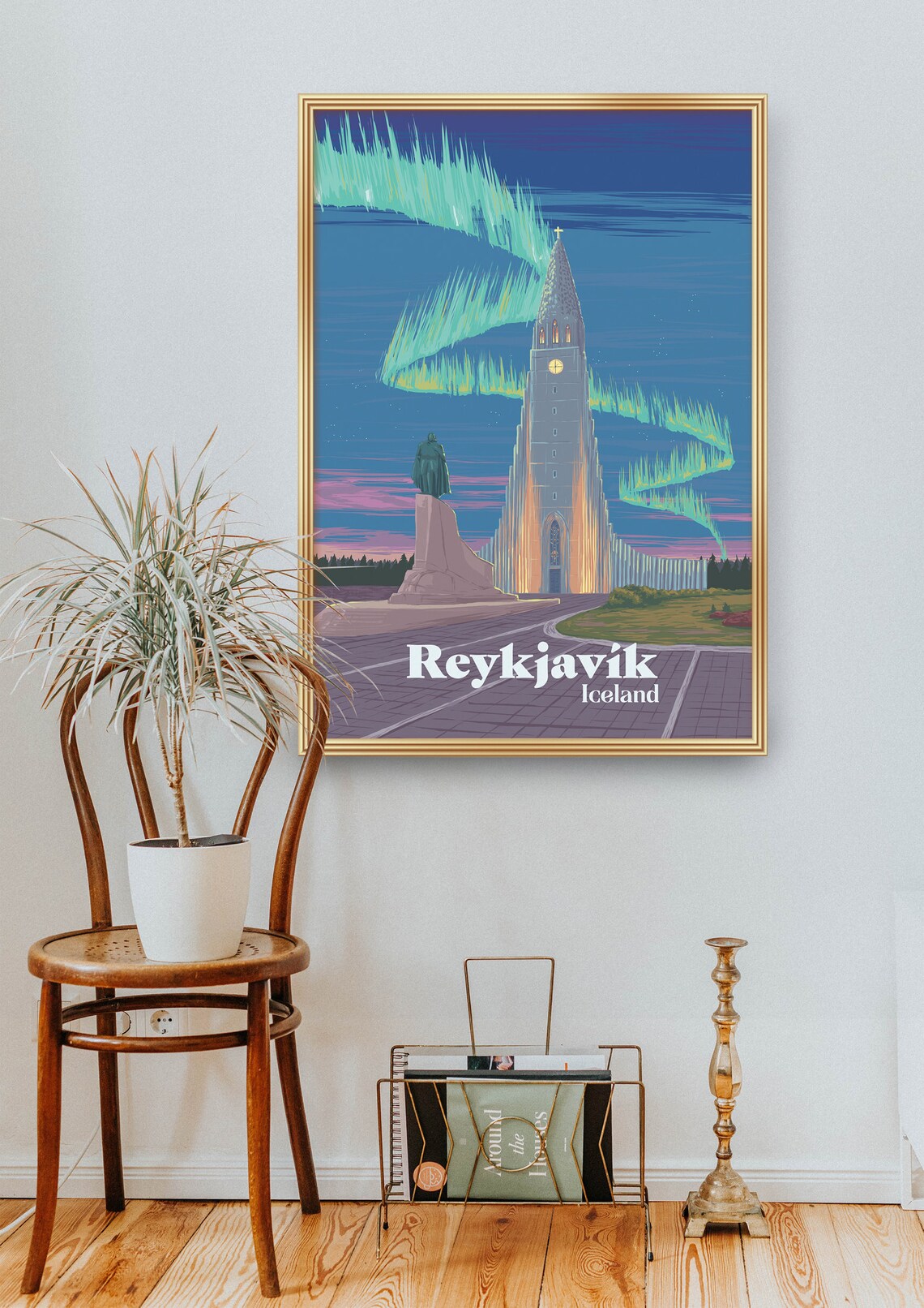 Reykjavik Iceland Hallgrimskirkja Northern Lights Winter Poster - Image 2