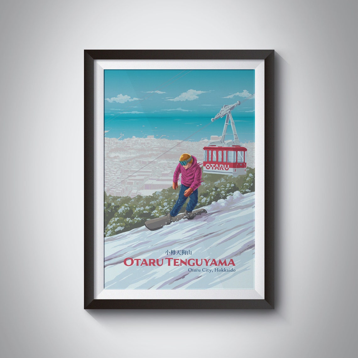 Otaru Tenguyama Snowboarding Poster Hokkaido Japan Travel Print Otaru City Otaru Tenguyama Ropeway Vintage Ski Resort Poster Niseko