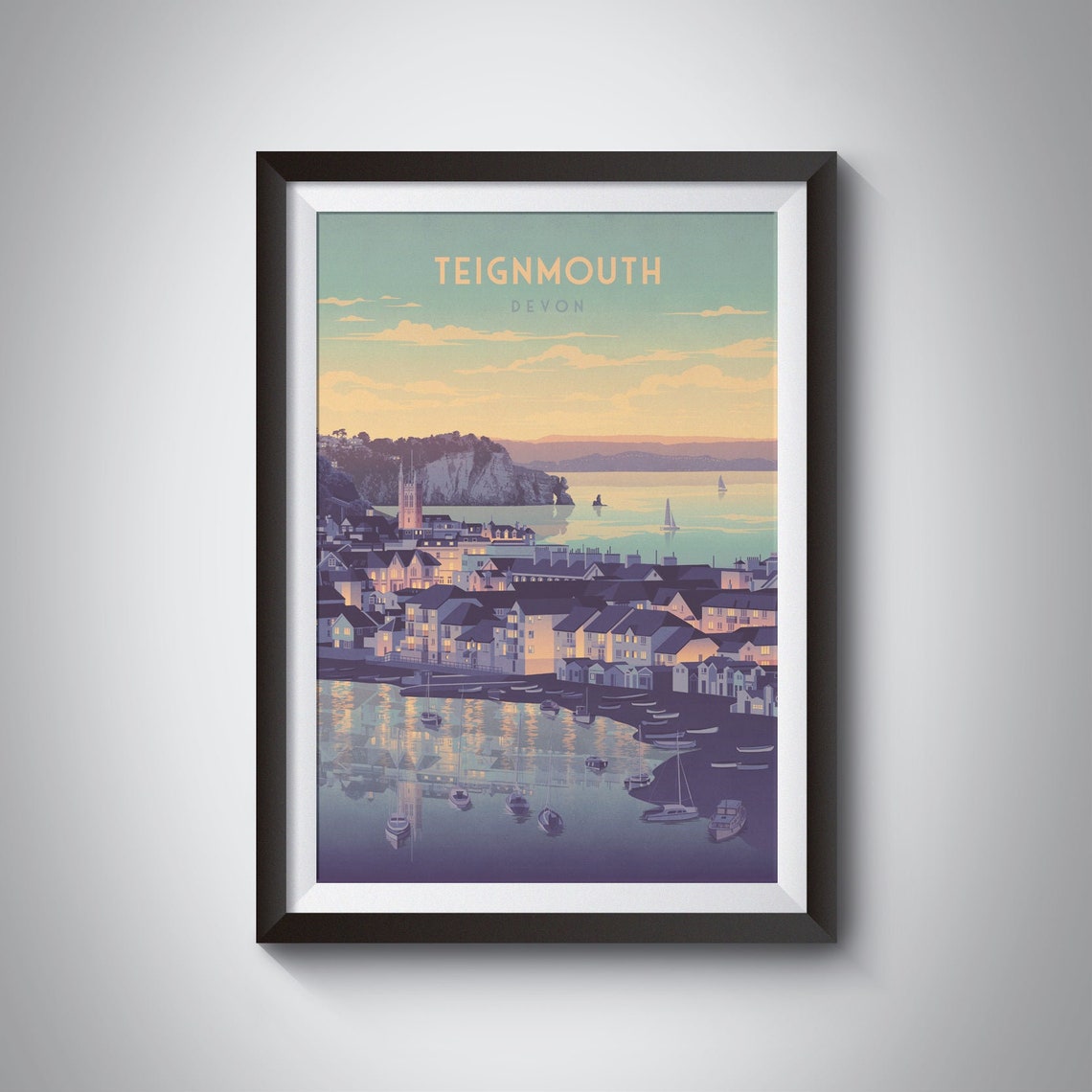 Teignmouth Devon Twilight Harbour Sailing Boats Reflection Poster