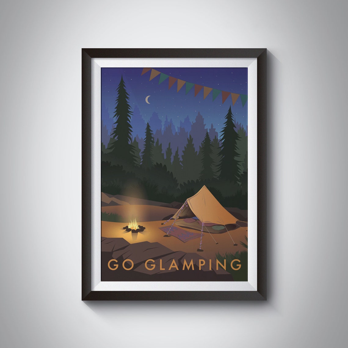 Go Glamping Art Print Outdoor Adventure Hiking Camping Vintage Travel Poster Wall Art Campfire Painting Tent Nature Hen Do Party
