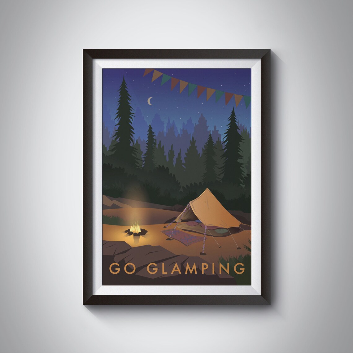 Go Glamping Night Campfire Vintage Outdoor Adventure Tent Poster