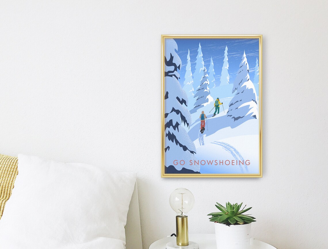 Go Snowshoeing Travel Poster, Winter Mountain Forest - Image 3