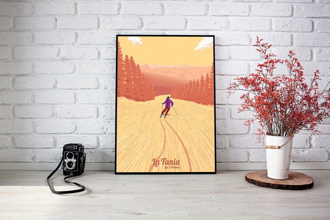 La Tania Ski Resort Retro Skiing Travel Poster - Image 3