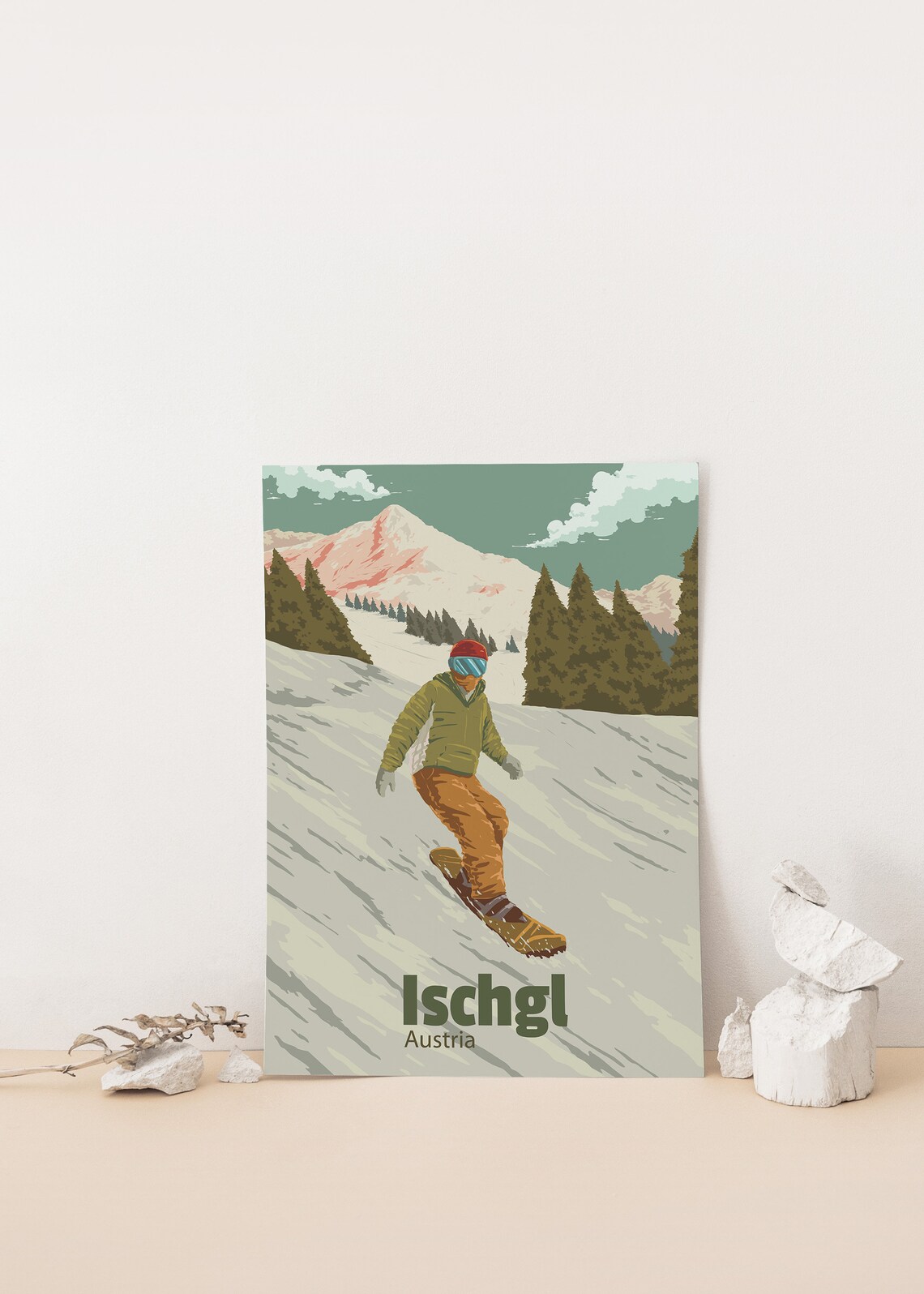 Ischgl Austria Vintage Snowboarder Alpine Slope Travel Poster - Image 4