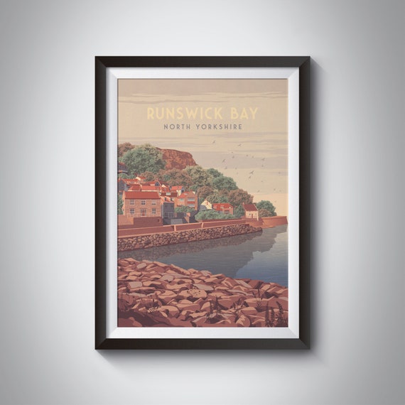 Runswick Bay Vintage Travel Poster, North Yorkshire