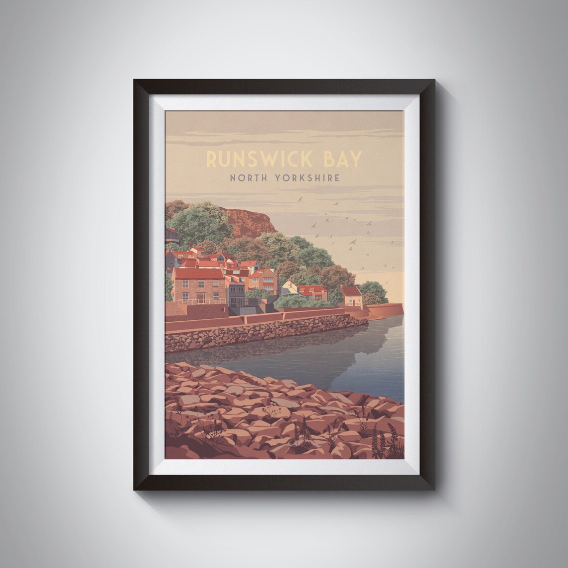 Runswick Bay Vintage Travel Poster, North Yorkshire