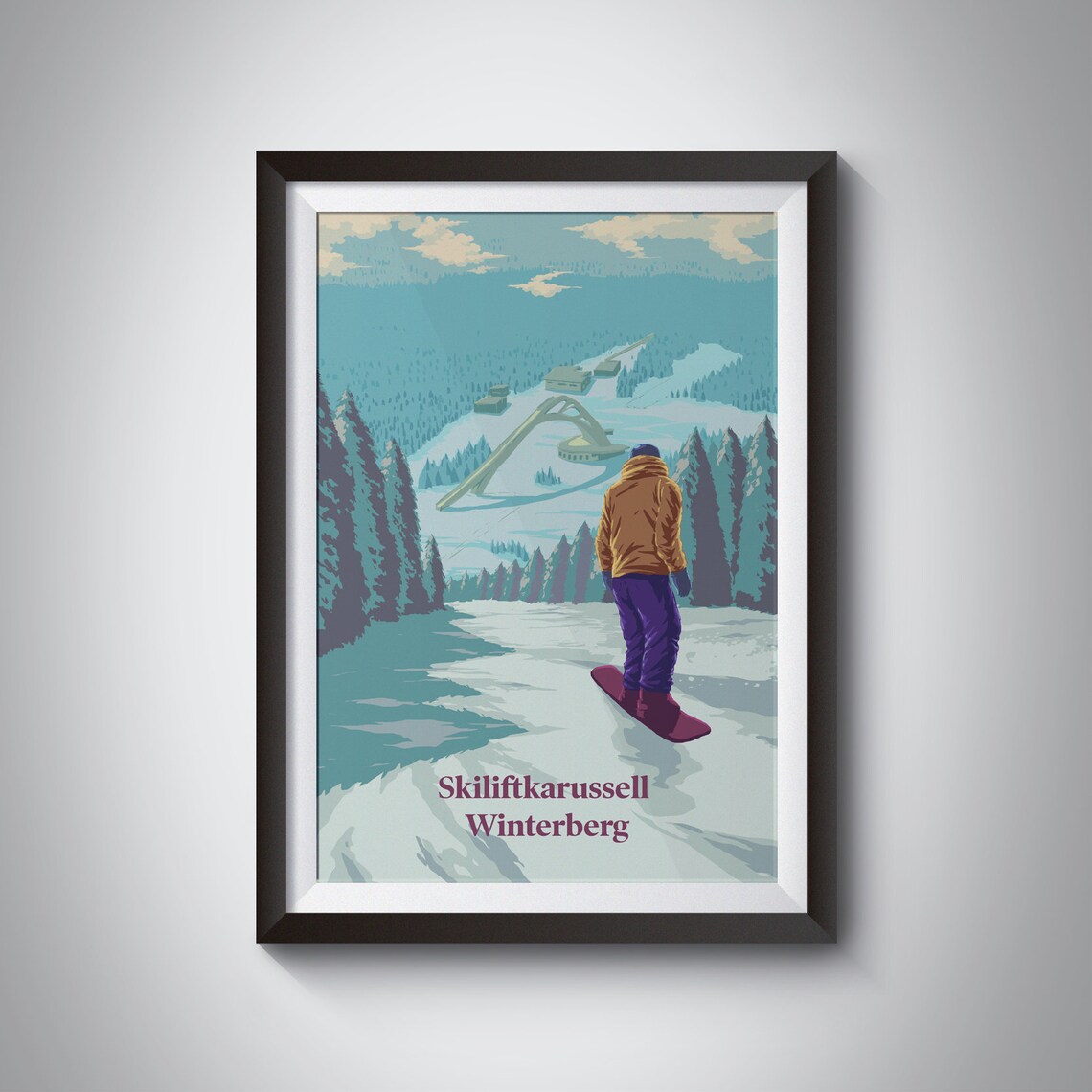 Winterberg Germany Snowboarding Poster with Skiliftkarussell Lift View