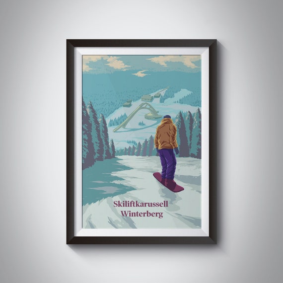 Skiliftkarussell Winterberg Snowboarding Poster Winterberg Germany Travel Print Vintage Ski Resort Poster Skiing Wall Art Gift Retro