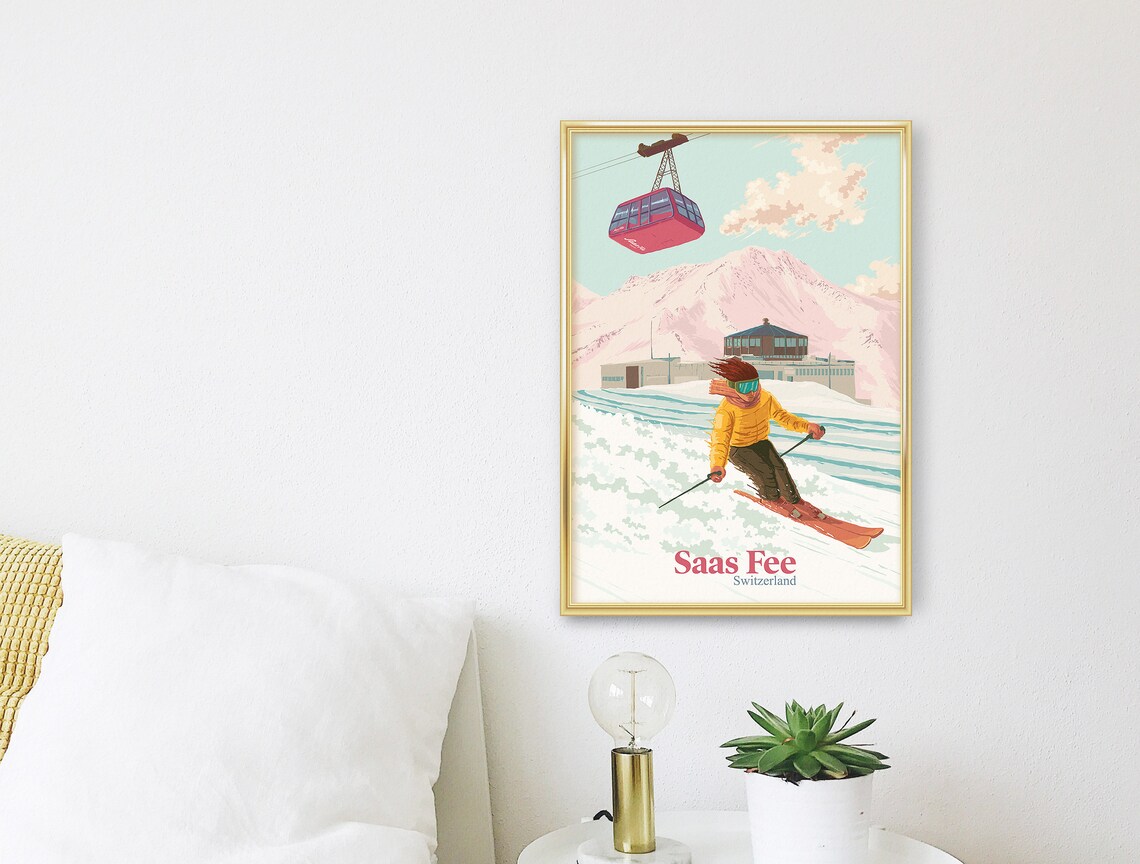 Saas Fee Ski Resort Travel Poster, Swiss Alps - Image 3