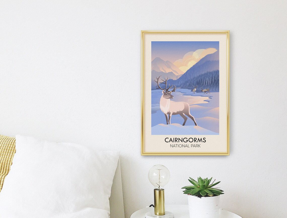 Cairngorms National Park Reindeer Winter Landscape Travel Poster - Image 3