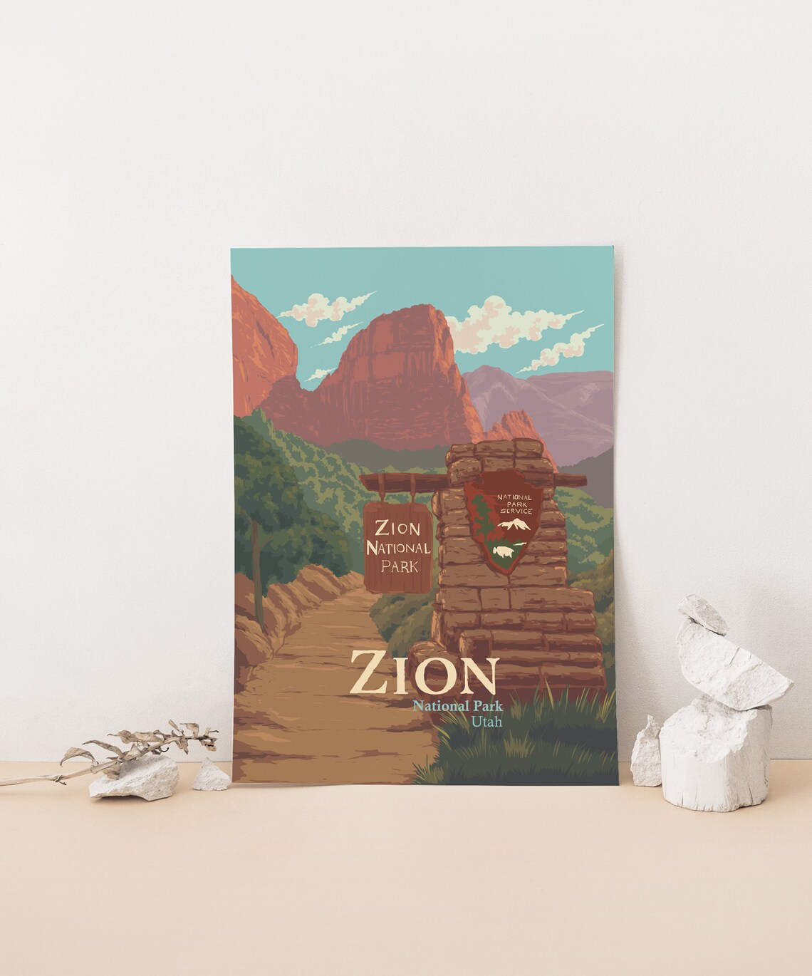 Zion National Park Utah Stone Entrance Sign Canyon Trail Poster - Image 4