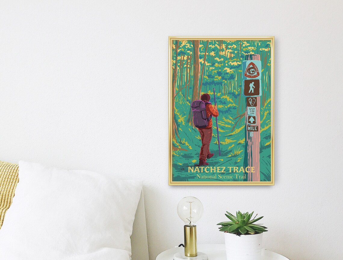Natchez Trace National Scenic Trail Forest Hiker Vintage Travel Poster - Image 3