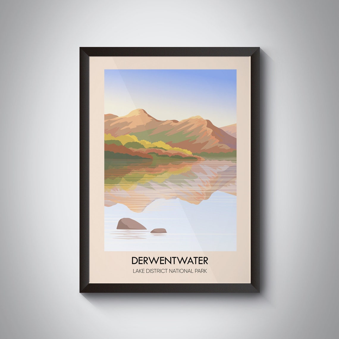 Derwentwater Travel Poster Lake District National Park Cumbria Borrowdale Vintage Travel Print Keswick Friars Crag Derwent Water