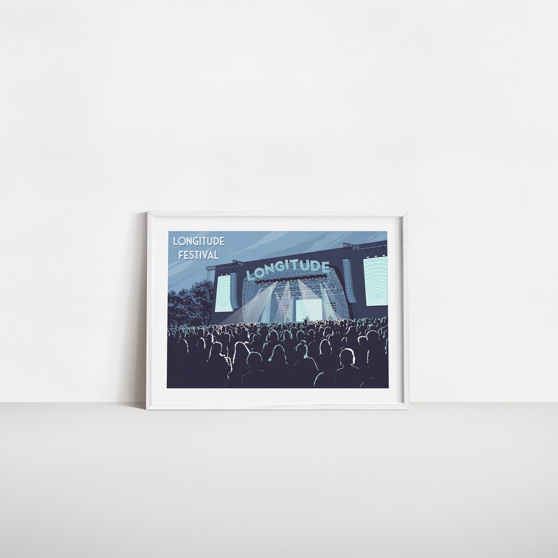 Longitude Festival Night Concert Stage Crowd Blue Illustration Poster - Image 2