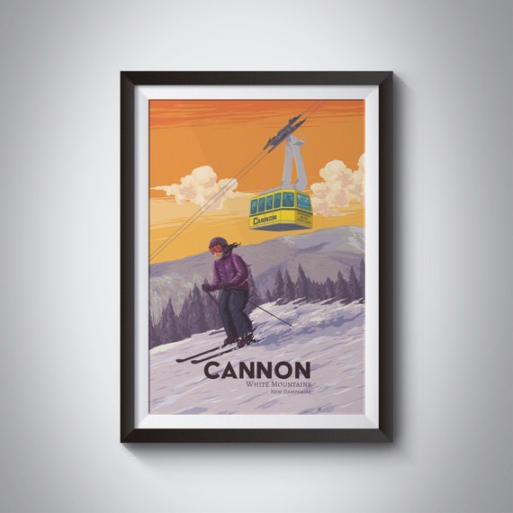 Cannon New Hampshire Ski Resort Travel Poster Usa Ski Area Franconia Notch State Park White Mountains Cannon Mountain Aerial Tramway