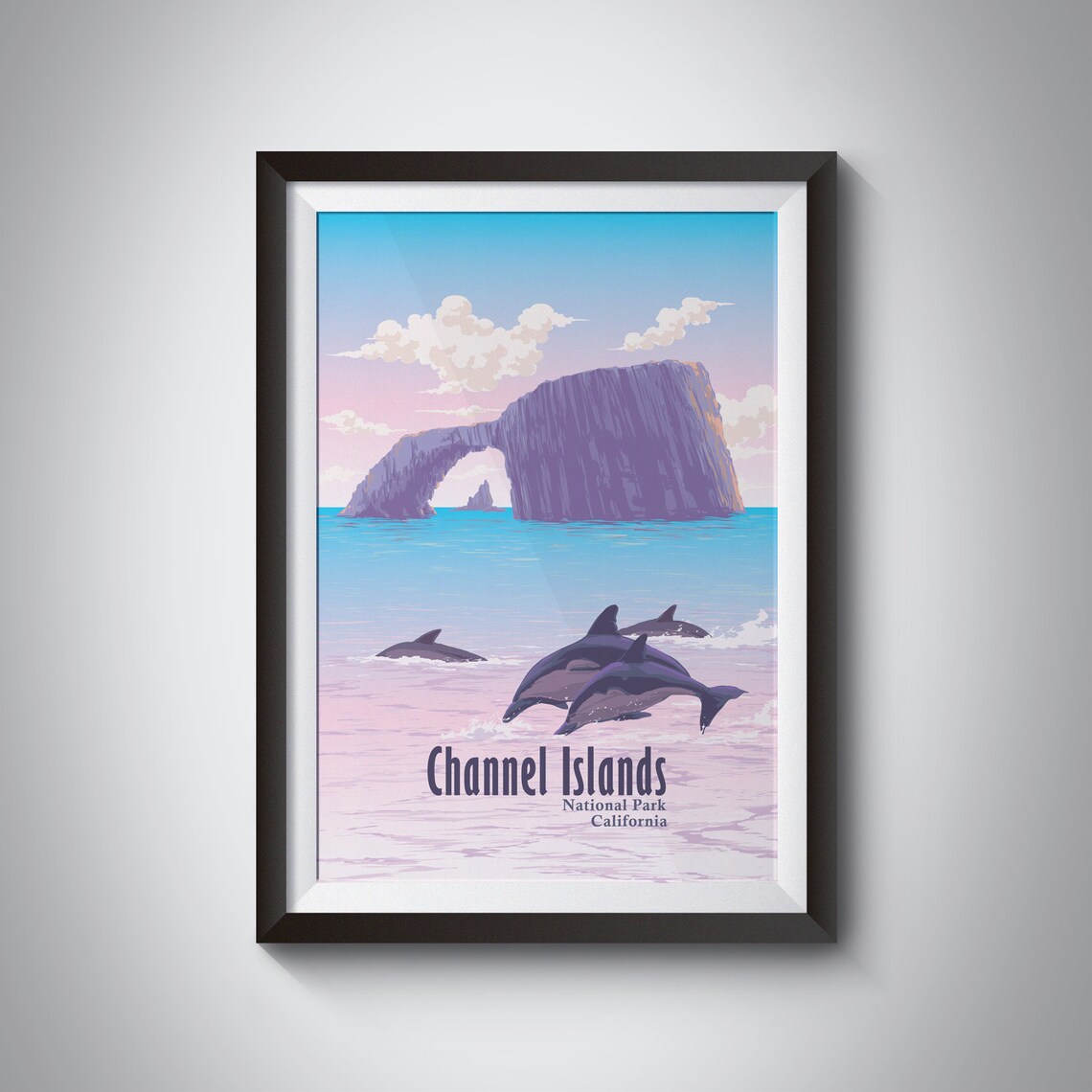 Channel Islands National Park Dolphins Arch Rock Vintage Poster