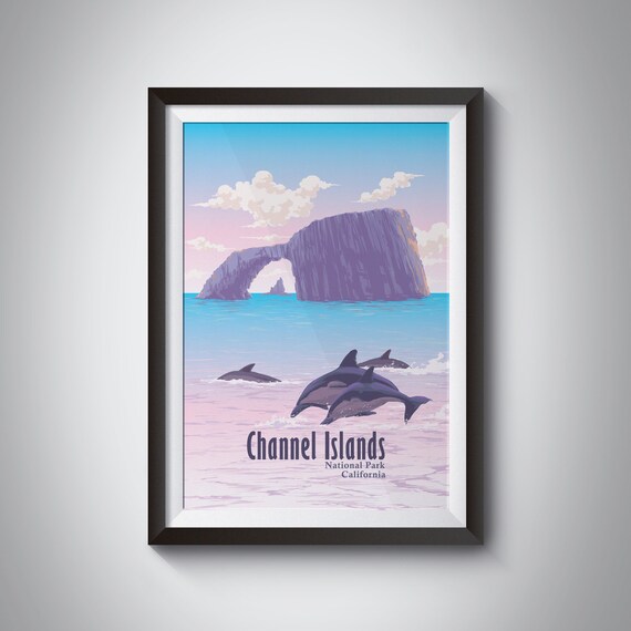 Channel Islands National Park Dolphins Arch Rock Vintage Poster
