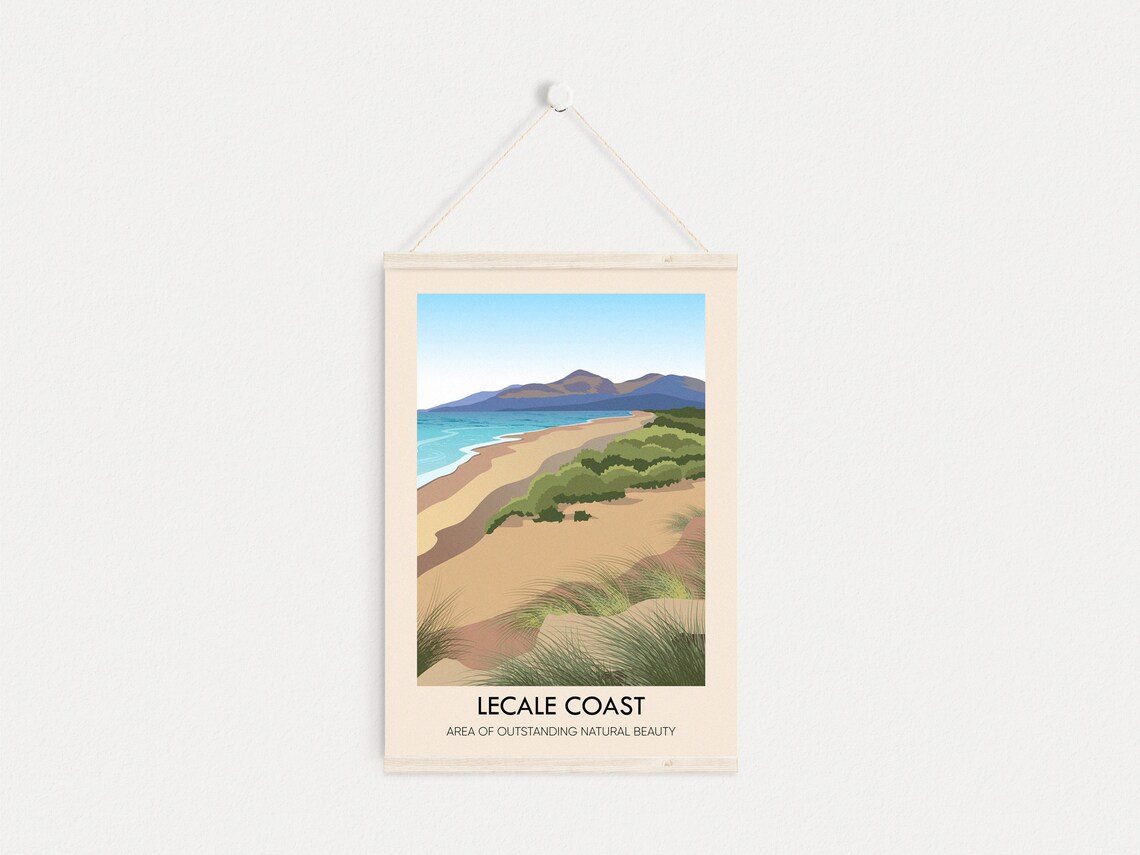 Lecale Coast Sandy Beach Dunes and Mountains Ireland Travel Poster - Image 4