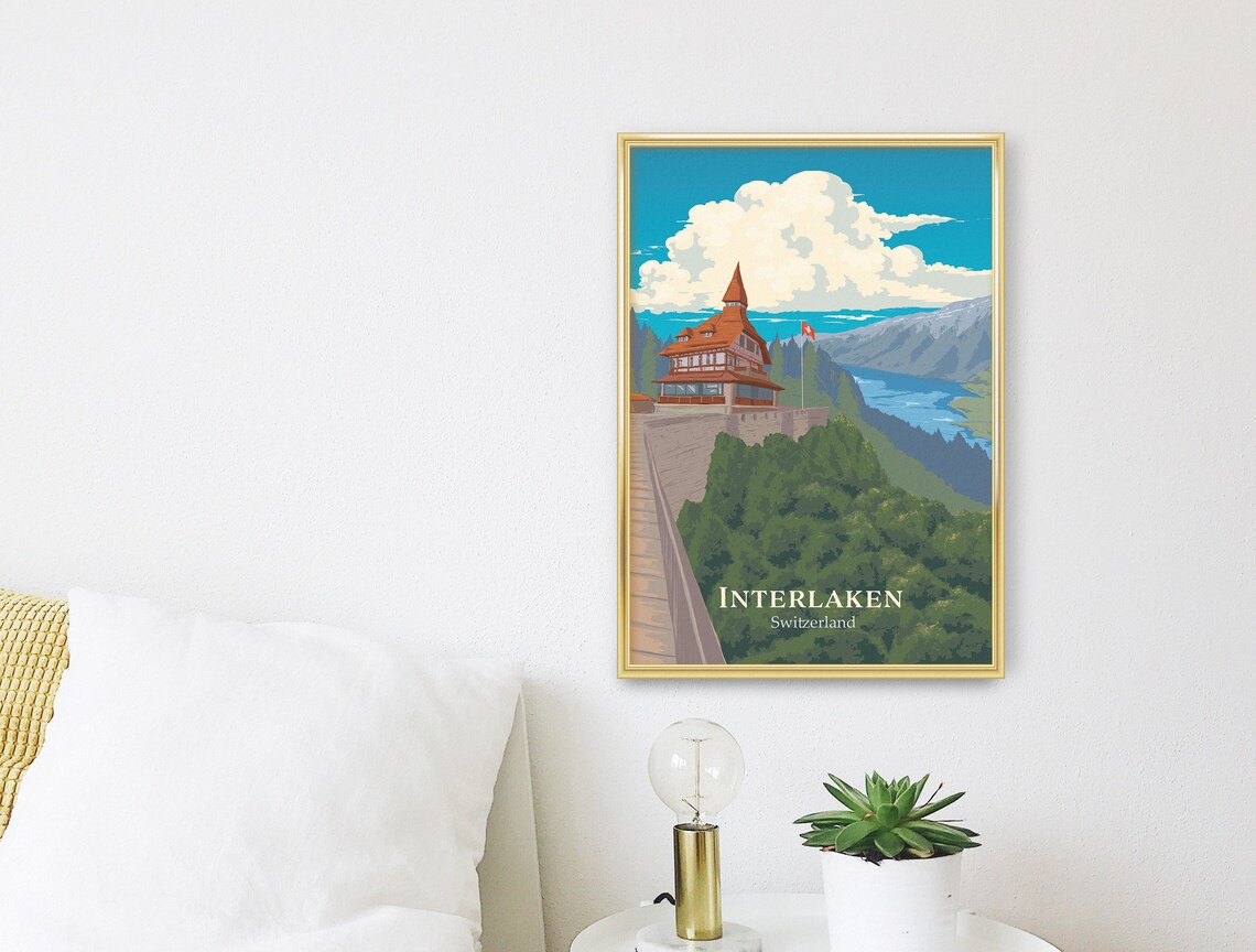 Interlaken Switzerland Travel Poster, Swiss Alps - Image 3